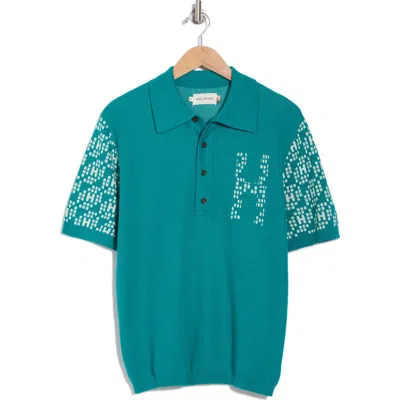 Honor The Gift Jacquard Knit Pattern Polo Sweater In Teal