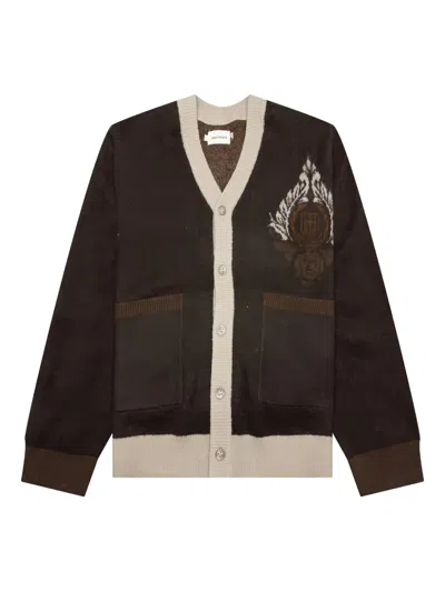 Honor The Gift Jacquard Wool Cardigan In Brown