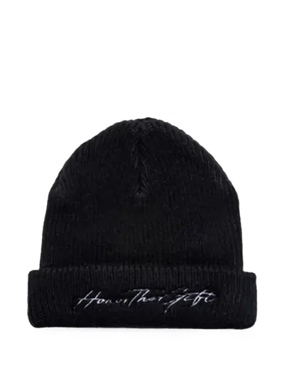 Honor The Gift Logo-embroidered Ribbed Beanie Hat In Black