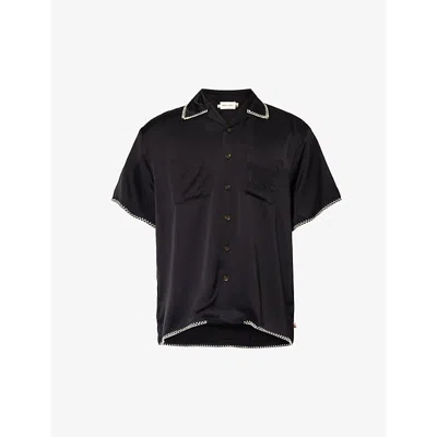 Honor The Gift Mens Black Contrast-stitch Regular-fit Woven-blend Shirt