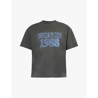 Honor The Gift Mens Dark Grey Logo Text-print Cotton-jersey T-shirt
