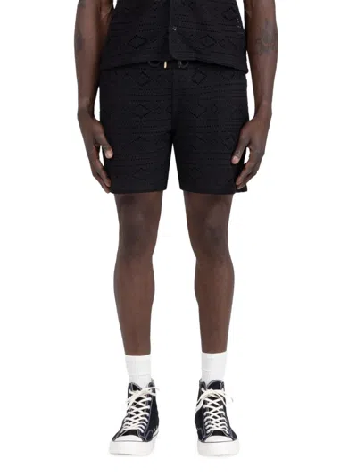 Honor The Gift Men's Pointelle-knit Crocheted Drawstring Shorts In Black