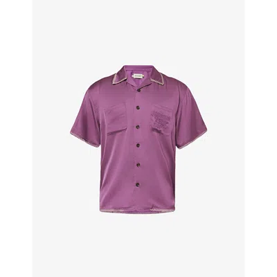 Honor The Gift Mens Purple Contrast-stitch Regular-fit Woven-blend Shirt
