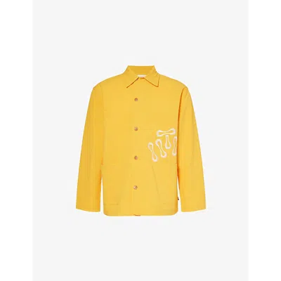 Honor The Gift Mens Yellow Seersucker Brand-embroidered Woven Jacket