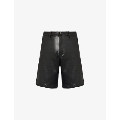 Honor The Gift Mens Black Brand-patch Slip-pocket Faux-leather Shorts