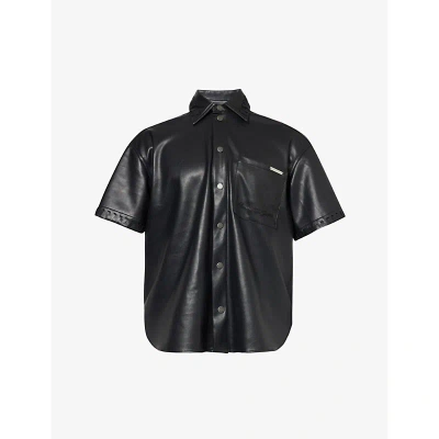 Honor The Gift Mens Black Brand-plaque Short-sleeved Relaxed-fit Faux-leather Shirt