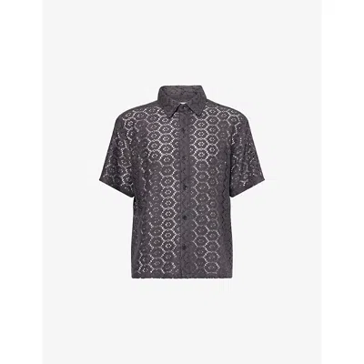 Honor The Gift Mens Black Crochet Relaxed-fit Cotton-blend Shirt