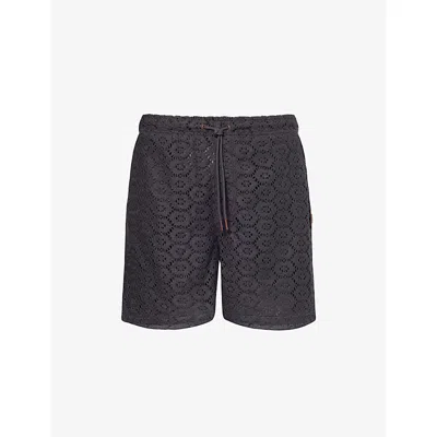 Honor The Gift Mens Black Crochet Relaxed-fit Cotton-blend Shorts