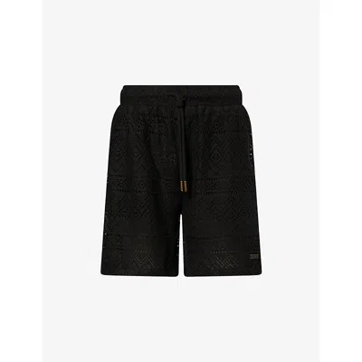 Honor The Gift Mens Black Drawstring-waistband Pointelle Crochet-knit Shorts