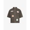 Honor The Gift Mens Black Embroidered-patch Short-sleeve Denim Shirt Xl In Brown