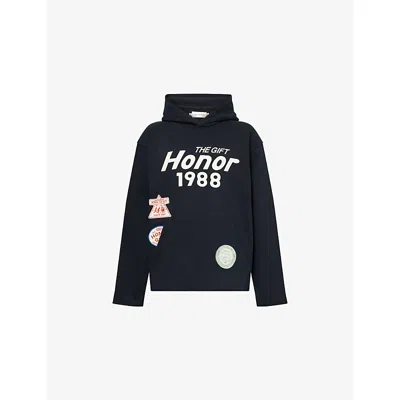 Honor The Gift Mens Black Patchwork Party Logo-print Cotton-jersey Hoody