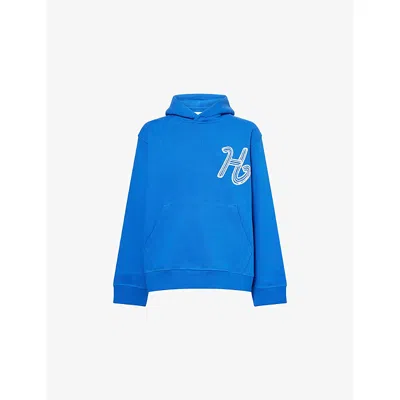 Honor The Gift Mens Blue Cursive Embroidered-text Cotton-jersey Hoody