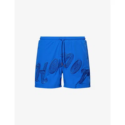 Honor The Gift Mens Blue Embroidered-text Relaxed-fit Swim Trunks