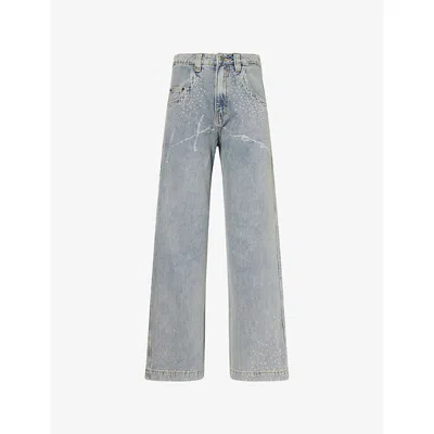 Honor The Gift Mens Rhinestone-embellished Wide-leg Denim Jeans Blue