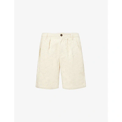 Honor The Gift Mens Bone Legacy Floral-embellished Cotton-twill Shorts