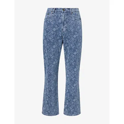 Honor The Gift Mens Denim-panel Flare Cotton-jersey Jogging Bottoms Bone In Red
