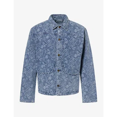 Honor The Gift Mens Floral Utility Denim Jacket Light Indigo In Blue