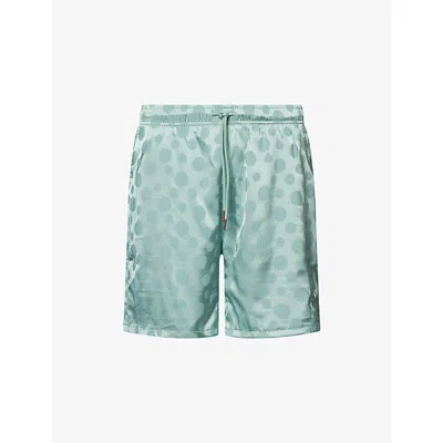 Honor The Gift Mens Green Embroidered-logo Polka-dot Satin Shorts