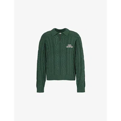 Honor The Gift Mens  Leisure Henley Cable-knit Relaxed-fit Cotton-blend Jumper In Green