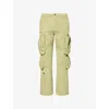 Honor The Gift Mens Green Text-embroidery Wide-leg Cotton Cargo Trousers In Green
