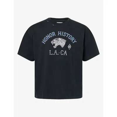 Honor The Gift Mens Honor History Distressed Graphic Cotton-jersey T-shirt Black