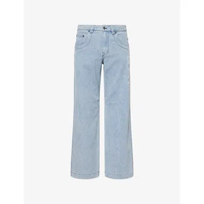 Honor The Gift Mens Light Indigo Indigo Wide-leg Cotton-blend Trousers In Blue