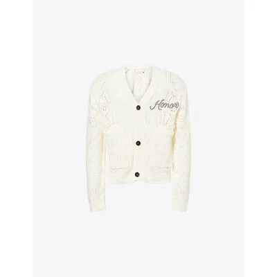 Honor The Gift Mens White V-neck Cable-knit Cotton-blend Cardigan