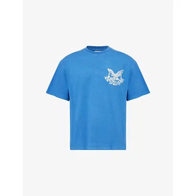 Honor The Gift Mens Blue Vintage Oil Printed Cotton-jersey T-shirt