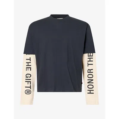 Honor The Gift Mens Honor Waffle Double-sleeve Cotton Top Black
