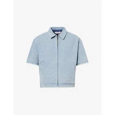 Honor The Gift Mens Light Indigo Zip-up Short-sleeve Denim Shirt In Blue