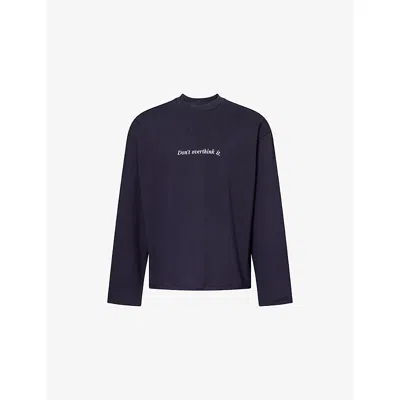 Honor The Gift Mens Navy Don't Overthink It Logo-embroidered Cotton Sweatshirt In Blue