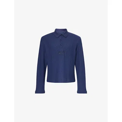 Honor The Gift Mens Navy Logo-embroidery Textured Knitted Polo Shirt In Blue
