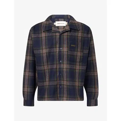 Honor The Gift Mens Plaid Wool-blend Flannel Overshirt Navy