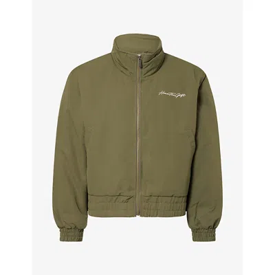Honor The Gift Mens Script Logo-graphic Woven Puffer Jacket Olive