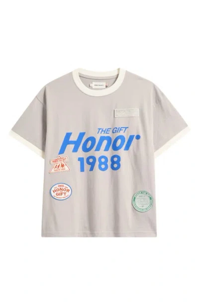Honor The Gift Mulitbox Ringer Graphic T-shirt In Gray