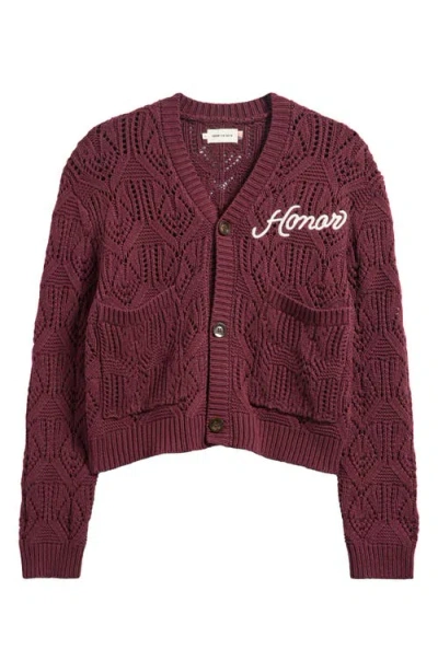 Honor The Gift Open Stitch Cotton Cardigan In Purple