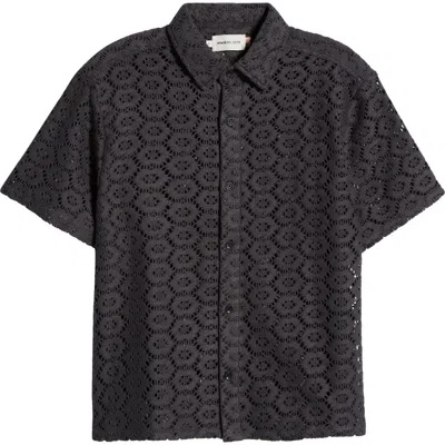 Honor The Gift Open Stitch Short Sleeve Button-up Shirt In Blue