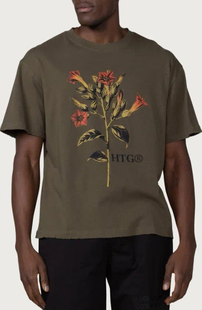 Honor The Gift Oversize Tobacco Flower Graphic Tee In Olive
