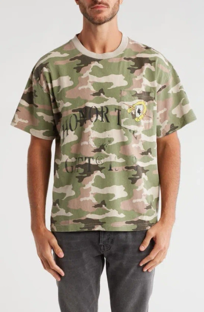 Honor The Gift Pocket Aces Camo Print Cotton Graphic T-shirt In Green