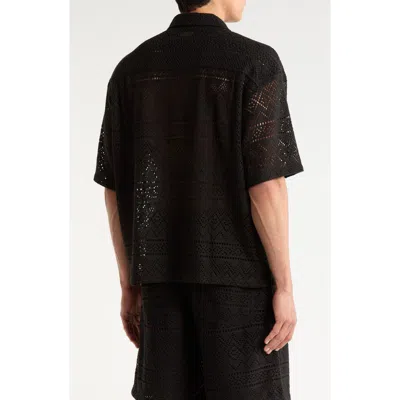 Honor The Gift Pointelle Crochet Button-up Camp Shirt In Black