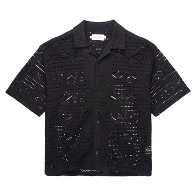 Pre-owned Honor The Gift Pointelle Crochet Camp Collar 'black' | Men's Size Xl