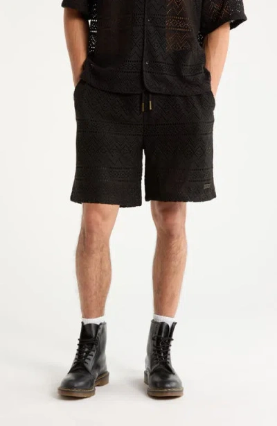 Honor The Gift Pointelle Crochet Cotton Blend Drawstring Shorts In Black