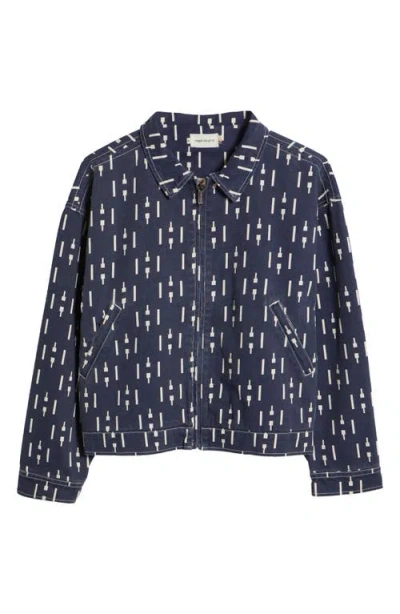 Honor The Gift Print Denim Riding Jacket In Navy