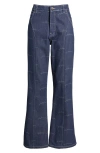 Honor The Gift Print Riding Flare Jeans In Indigo