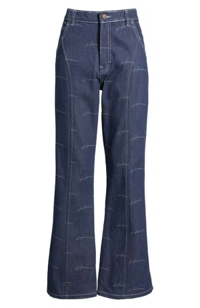Honor The Gift Print Riding Flare Jeans In Indigo