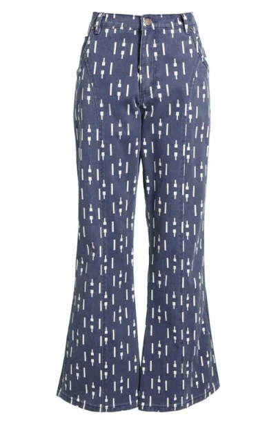 Honor The Gift Print Riding Flare Jeans In Blue
