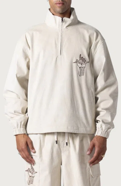 Honor The Gift Quarter Zip Corduroy Anorak In Cream