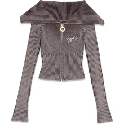 Honor The Gift Shawl Collar Zip Cardigan In Brown