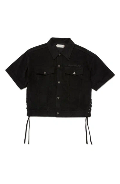 Honor The Gift Short Sleeve Cotton Corduroy Shirt Jacket In Black