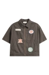 Honor The Gift Mens Black Embroidered-patch Short-sleeve Denim Shirt Xl In Brown
